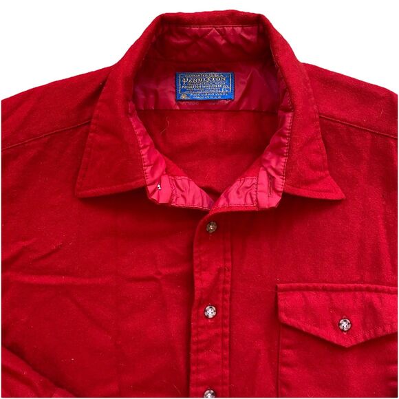 Vintage Pendleton Red Wool Trail Shirt Large Leather Elbow Patch 60s 70s - Picture 1 of 8
